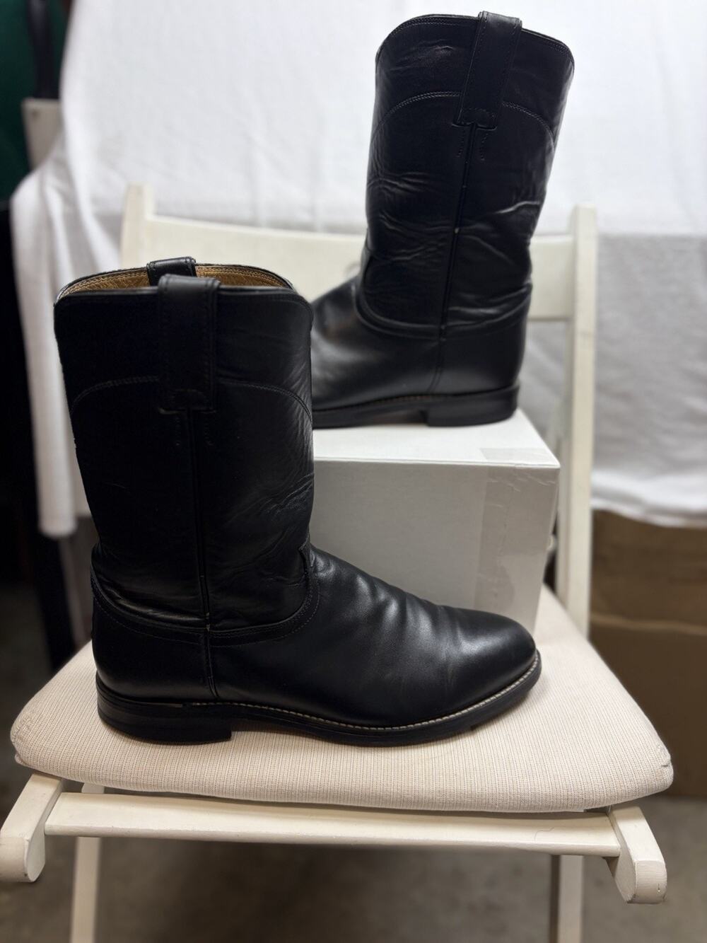 Justin Boots Roper Cowboy Boots Men’s 9.5 E Black Leather Western Style 3133